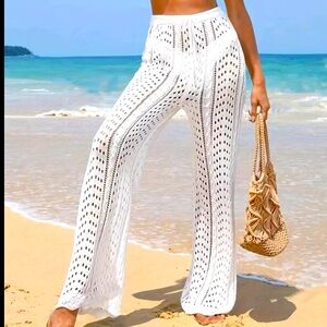 Resort Pants Wide Leg Crochet Knit NIP SZ-Med